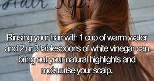 Rinse Hair W 1 Cup Of Warm Water 2 3 Tbsp White Vinegar Brings Out Natural Highlights Moistens Scalp Idk About That Hair Hacks Hair Styles Hair Rinse