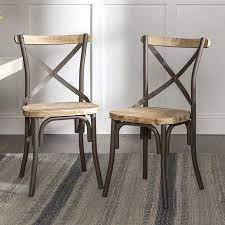 Woven Paths Rustic Solid Wood And Metal Dining Chairs Set Of 2 Walmart Com Solid Wood Dining Chairs Metal Dining Chairs Wood Dining Chairs