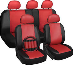 Faux Leather Car Seat Cover For Kia Soul Red With Steering Wheel Belt Pad Head R Leather Car Seat Covers Car Seat Cover Sets Leather Car Seats
