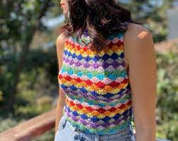Colorful Crochet Top Etsy