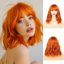 Amazon.com : NAYOO Orange Wig with Bangs, 14 Inch Orange Bob Wig with Bangs  for Women, Shoulder Length Ginger Short Wigs, Synthetic Ginger Hair Wigs  for Daily Party Cosplay Costume Halloween :