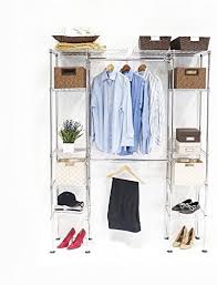 The steel wire shelves are fitted with plastic liners to prevent smaller items from falling through. Amazon Com Seville Classics Double Rod Expandable Clothes Rack Closet Organizer System 58 To 83 W X 14 D X 72 Chrome Home Kitchen