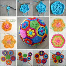 Diy Crochet African Flower Soccer Ball Free Crochet Pattern Crochet Hexagon Crochet Ball Crochet African Flowers