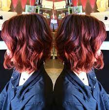Cool To Warm Red Violet Red To Copper Lob Long Bob By Our Stylist Sami Skinner Short Hair Color Bob Hair Color Ombre Hair Color