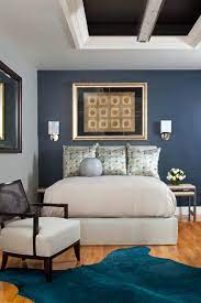 Transitional Guest Room With Blue Accent Wall Glam Accents Blue Accent Walls Accent Wall Bedroom Bedroom Decor