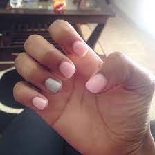 Acrylic Overlay On Natural Nail With Bermuda Beach Pink Polish And Silver Sparkly Polish Natural Nails Nails Pink Polish