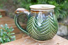 Green Forest Handmade Pottery Belly Mug With Thumb Rest 16oz Etsy Pottery Mugs Handmade Pottery Mugs