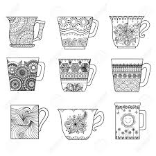 Discover our favorite snowflake coloring pages for adults, ranging from individual snowflakes to clusters that look like stained glass! Tea Cups Line Art Design For Coloring Book For Adult Royalty Free Cliparts Vectors And Stock Illustration Image 55616980