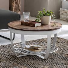 70cm Runder Couchtisch In Teak Weiss Aus Recyclingholz Metall Randolpho Couchtisch Rund Couchtisch Couchtisch Rund Holz