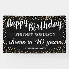 Personalized Birthday Banners For Adults Black And Gold Glitter Adult Birthday Banner Zazzle Com Personalized Birthday Banners Happy Birthday Black Banner