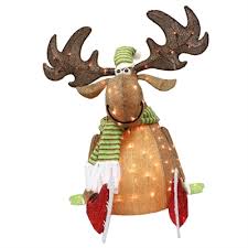 Mildred sitting moose adjustable arms and antlers plaid coat. Light Up Moose Yard Decoration Novocom Top