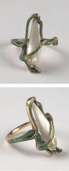 Rene Lalique An Art Nouveau Gold Enamel And Baroque Pearl Ring Paris Circa 1900 Signed Lalique La Art Nouveau Ring Lalique Jewelry Art Nouveau Jewelry