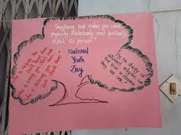 Happy youth day poster with back view of group of friends waving. Aswathi Sayooj Poster Presentation Competition On Youth Day