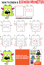 How To Draw A Cute Kawaii Monster With Easy Step By Step Drawing Tutorial For Kids How To Draw Step By Step Drawing Tutorials Kawaii Monsters Cute Drawings For Kids