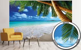 Want to discover art related to wallpaper_beach? Amazon Com Large Photo Wallpaper Wallpaper Palm Trees Beach Decoration Caribbean Bay Tropic Paradise Nature Island Palms Tropical Isle Landscape Image Decor Wall Mural 132 3x93 7in 336x238cm Posters Prints