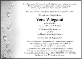 Traueranzeigen von Vera Wiegand
