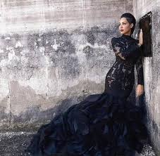 Black Mermaid Lace Wedding Dresses With Long Sleeves High Neck Ruffles Cr 8406 In 2020 Black Lace Wedding Dress Black Wedding Gowns Black Wedding Dresses