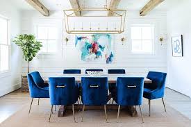 Explore 18 listings for silver velvet dining room chairs at best prices. Blue Velvet Dining Chairs With Wood Trestle Dining Table Contemporary Dining Room