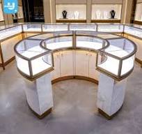 High-End Eco-Friendly Round Gold Jewelry Display Cabinet with Polished  Finish and LED Strip Lights Luxury Feel