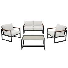 Hampton Bay West Park Black Aluminum Outdoor Patio 4 Piece Conversation Set With Cushionguard White Cushions 501 0600 000 The Home Depot In 2020 Patio Seating Sets Patio Sectional Outdoor Seating Set