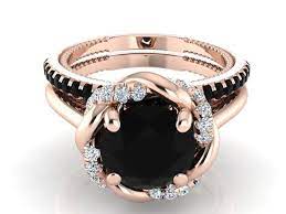 Unique Wedding Ring Set Diamond Wedding Ring Set Rose Gold Engagement Ring Set Black And Bohemian Wedding Rings Boho Engagement Ring Rose Gold Black Diamond