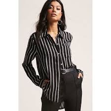 Black And White Striped Button Up Shirt Forever 21 Striped High Low Shirt White Black 45 Liked On Polyvore Featuring Tops Black And White Striped Sh Clothes Design White Long Sleeve Shirt Tops