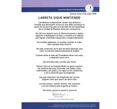 La presidenta de madres de plaza de mayo, hebe de bonafini, publicó una carta abierta calificando a horacio rodríguez larreta de dictador, mufa y jettatore. Larreta Sigue Mintiendo Asociacion Madres De Plaza De Mayo
