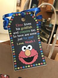 1st Birthday Goodie Bag Ideas Elmo Theme Party Goodie Bag Tag From Etsy Elmo Birthday Party Birthday Goodie Bags 1st Birthday Parties