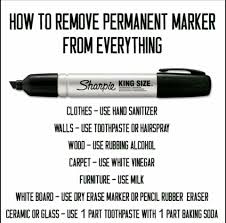 Removal Of Permanent Marker From Clothes Walls Wood Carpet Furniture White Board How To Remove Sharpie Cleaning Hacks Remove Permanent Marker