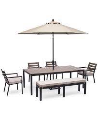 Gather around a patio table. Furniture Stockholm Outdoor Aluminum 6 Pc Dining Set 84 X 42 Rectangle Dining Table 4 Dining Chairs Bench With Sunbrella Cushions Created For Macy S Reviews Furniture Macy S