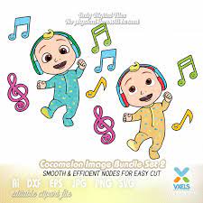 Download Cocomelon Baby Svg Dancing With Headphone And Music Nodes Vector