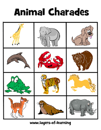 Printable Animal Charades Cards Layers Of Learning Charades Charades For Kids Charades Cards