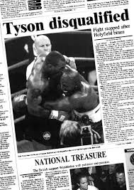 Mike Tyson bites off Evander Holyfield's ear in 1997 at the WBA Heavyweight  Championships in Nevada after 3 rounds , making him disqualified and  ensuring Holyfield retains his WBA title. : r/LasVegas