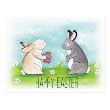 Happy Easter Two Bunnies Card Postcard Post Card Postcards Unique Diy Cyo Customize Personalize Bunny Cards Happy Easter