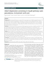 Pdf Adult Depression Screening In Saudi Primary Care Prevalence Instrument And Cost