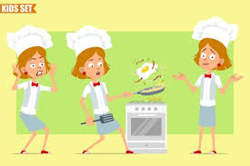 Each pattern has been checked and is in public domain. Premium Vector Cartoon Flat Funny Little Chef Cook Girl Character In White Uniform And Baker Hat Kid Scared And Cooking Fried Egg With Bacon