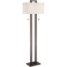Crafted from metal with a. Possini Euro Design Modern Floor Lamp Double Tier Bronze Oat Meal Linen Rectangular Shade For Living Room Reading Bedroom Office Target