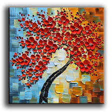 Amazon Com Yasheng Art Modern Abstract Painting 3d Red Flowers Oil Painting On Canvas Tree Paintings Flower Canvas Art Flower Canvas Modern Abstract Painting
