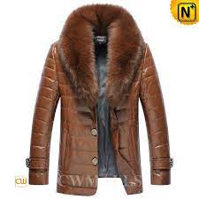 Fur Trim Leather Jacket With Down Filled Cw846070 Jackets Sheepskin Jacket Leather Jacket Men