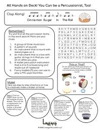 Links to different worksheets and resources for teaching children music. Lineage Percussion Elementary 2 Arizona Friends Of Chamber Music