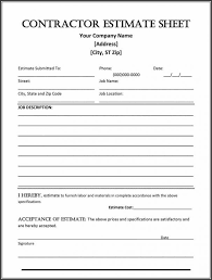 Construction Estimate Form Estimate Template Construction Business Contract Template