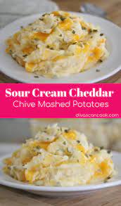 Sour Cream Cheddar Chive Mashed Potatoes Quick Homemade Cheesy Side Dish Recipe Mashed Potato Recipes Chive Mashed Potatoes Recipe Potatoes