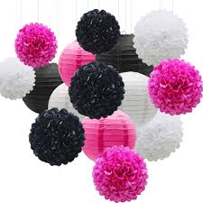 Collection by irene marino • last updated 4 weeks ago. 15pcs Hanging Party Decorations Set Hot Pink White Black Paper Flowers Pom Poms Balls And Paper Lanterns For Minnie Buy Online In Bahamas At Bahamas Desertcart Com Productid 152927274
