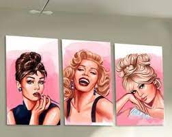 Salon Decor Marilyn Monroe Audrey Hepburn Brigitte Bardot Etsy Cute Food Wallpaper Marilyn Monroe And Audrey Hepburn Fashion Wall Art
