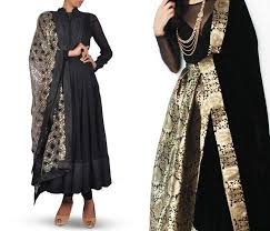 Black cotton embroidered semi stitched salwar with dupatta: Plain Black Suit With Heavy Dupatta Cheap Online