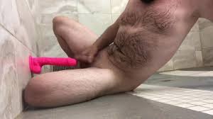 Solo Male Public Shower Masturbation With A Wall Suction Dildo For Added  Fun While Doing Pushups