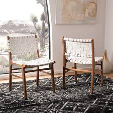 Safavieh Home Taika White And Natural Woven Leather Dining Chair Set Of 2 Safavieh In 2020 Leather Dining Chairs Dining Chairs Woven Dining Chairs