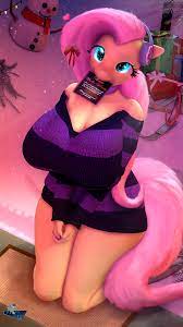 1923500 - suggestive, artist:hooves-art, fluttershy, pegasus, anthro, art  pack:warming butt's, 3d, adorasexy, bare shoulders, big breasts, breasts,  busty fluttershy, christmas, clothes, cute, daaaaaaaaaaaw, earmuffs,  engrish, female, heart, holiday ...