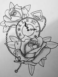 Drawing Of Roses And A Clock Clock Drawings Rose Tattoo Stencil Graffiti Tattoo