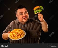 Close up of voracious fat man eating a burger, isolated on white background. Diet Failure Of Fat Man Eating Fast Food Hamberger Happy Smile Overweight Person Who Spoiled Health Image Stock Photo 187728010